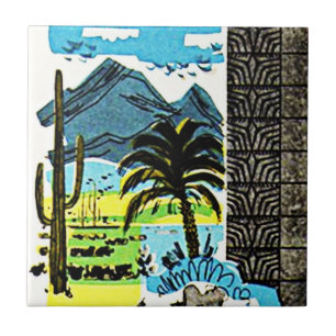 Tile  Retro desert Arizona saguaro Cactus Tegeltje