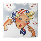 Tile Retro Firecracker Lady Pop Art Tegeltje (Voorkant)