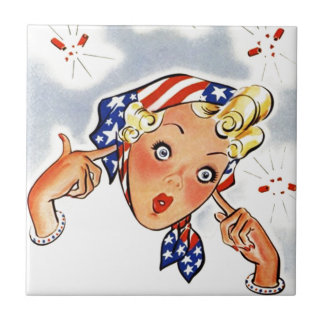 Tile Retro Firecracker Lady Pop Art Tegeltje