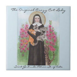 Tile Saint Gertrude Patron St. van Katten Tegeltje