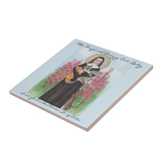 Tile Saint Gertrude Patron St. van Katten Tegeltje (Zijkant)