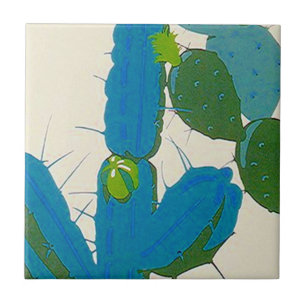 Tile Vintage Retro desert Cactus Bloom Turquoise Tegeltje