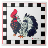 Tile with rooster art black white checks tegeltje (Voorkant)