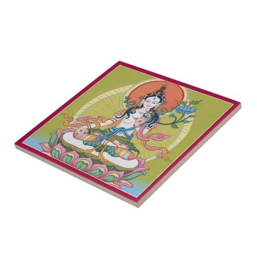 TILE - Witte Tara, Boeddha met lange levensduur Tegeltje (Zijkant)