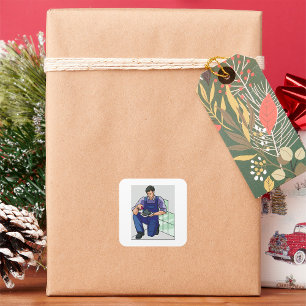 Tiler op het werk vierkante sticker