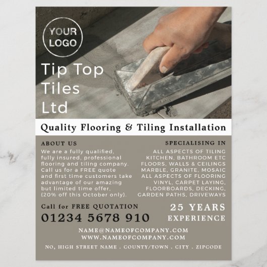 Tiling Trowel, Floorer, Tile Installer Adverteren Flyer (Voorkant)