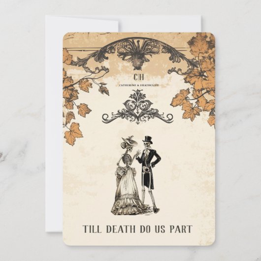 Till Death Autumn Skeleton Paar Kaart (Achterkant)