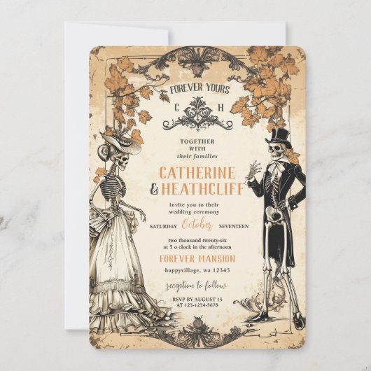 Till Death Autumn Skeleton Paar Kaart (Voorkant)