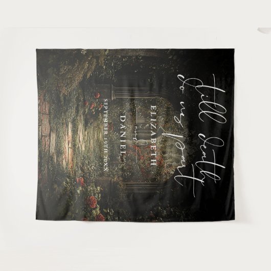 Till Death Bloemen Gotische bruiloft foto achtergr Wandkleed (Voorkant (horizontaal))