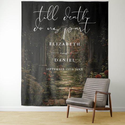 Till Death Bloemen Gotische bruiloft foto achtergr Wandkleed (In situ)
