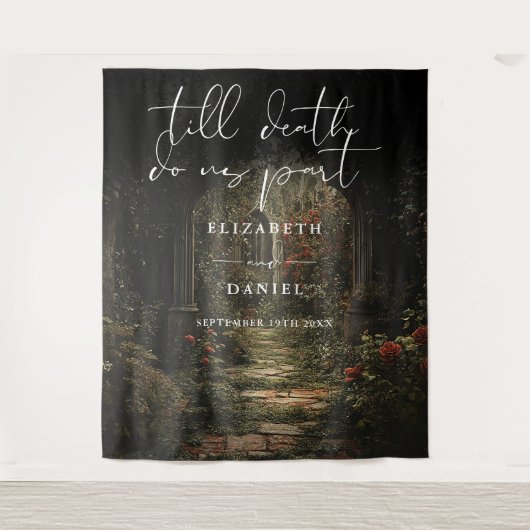 Till Death Bloemen Gotische bruiloft foto achtergr Wandkleed (Voorkant)