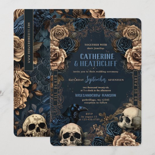Till Death Blue Gothic bruiloft uitnodiging (Voorkant / Achterkant)