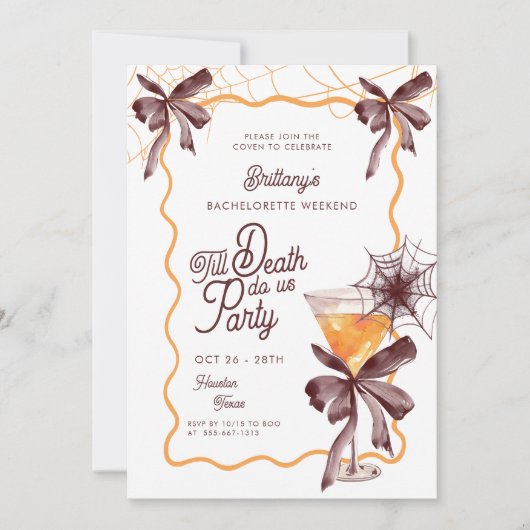 Till Death Bow Cocktail Halloween Bacheloerette In Kaart (Voorkant)