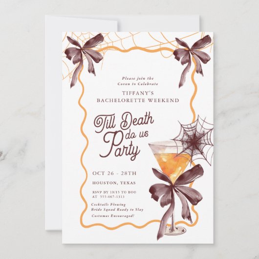 Till Death Bow Cocktail Halloween Bacheloerette Kaart (Voorkant)