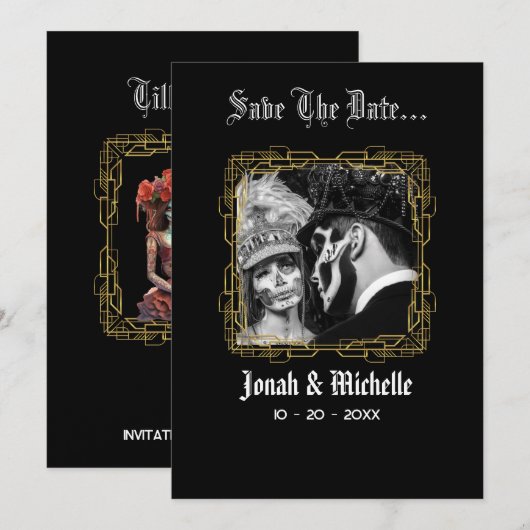 Till Death Dia De Los Muertos Bewaar de datum Save The Date (Voorkant / Achterkant)