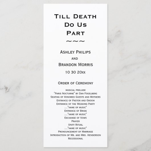 Till Death Do ons Part Skeleton Weddenschap White Programmakaart (Voorkant)