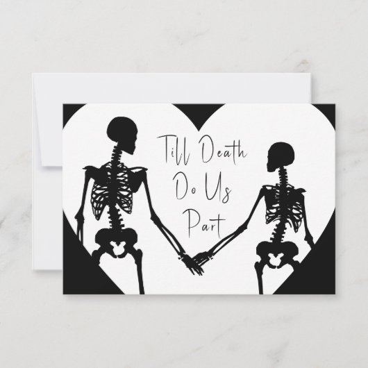 Till Death Do ons Part Skeleton Weddenschap White RSVP Kaartje (Voorkant)