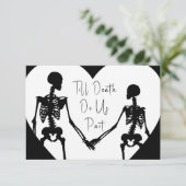 Till Death Do ons Part Skeleton Weddenschap White RSVP Kaartje (Staand voorkant)