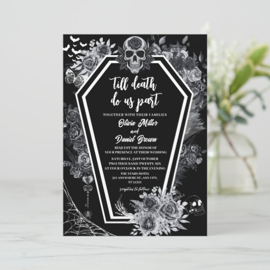 Till Death Do Us Part Black Halloween wedding Kaart (Staand voorkant)
