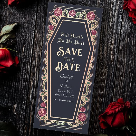 Till Death Do Us Part Blue Gothic Bewaar de datum Kaart