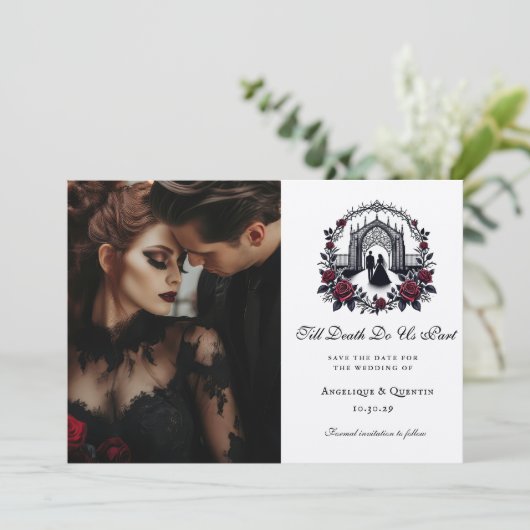 Till Death Do Us Part Elegante Gothic Save the Dat Kaart (Staand voorkant)