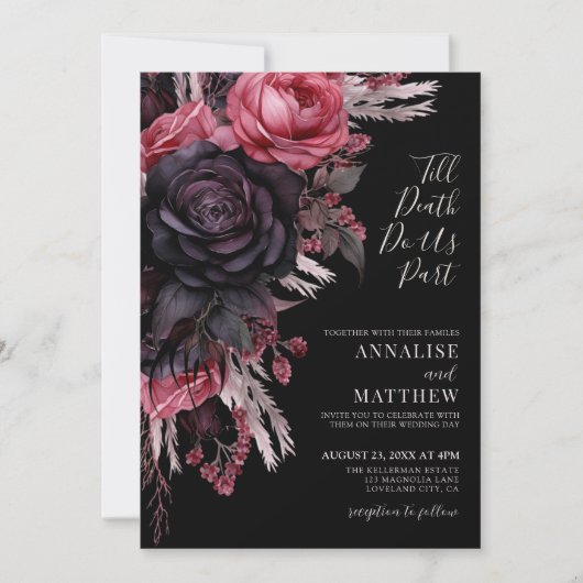 Till Death Do Us Part Gothic Black Bloemen Huwelij Kaart (Voorkant)