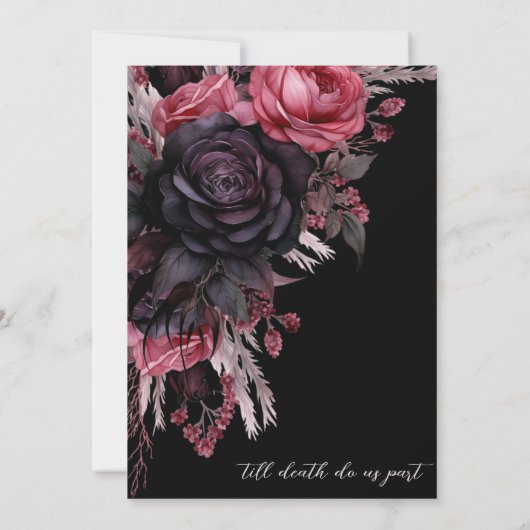 Till Death Do Us Part Gothic Black Bloemen Huwelij Kaart (Achterkant)