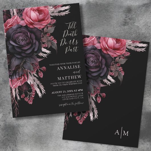 Till Death Do Us Part Gothic Black Bloemen Huwelij Kaart