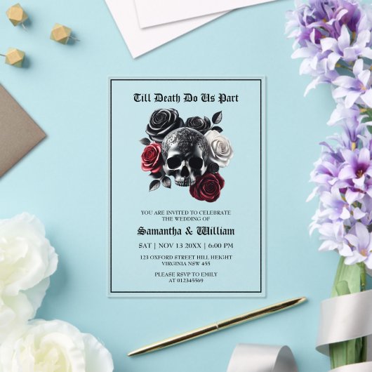 Till Death Do Us Part Gothic Black Wedding Acryl Uitnodigingen (Insitu (Huwelijk))