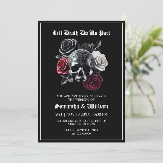 Till Death Do Us Part Gothic Black Wedding Kaart (Staand voorkant)
