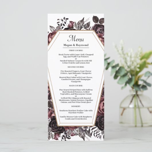 Till Death Do us Part Gothic Bloemen Bruiloft Menu (Staand voorkant)