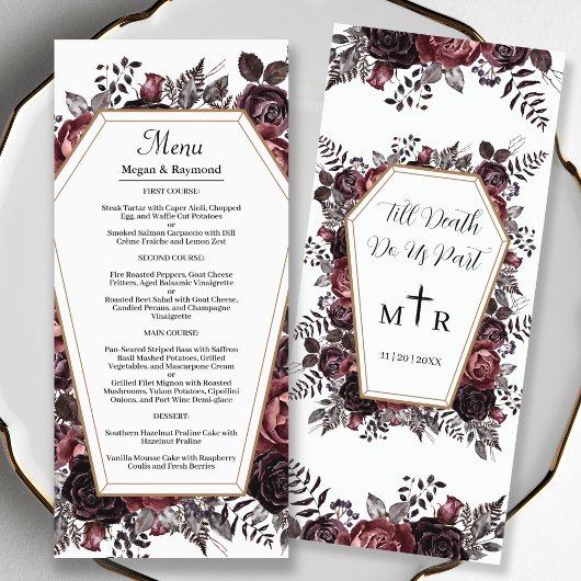 Till Death Do us Part Gothic Bloemen Bruiloft Menu