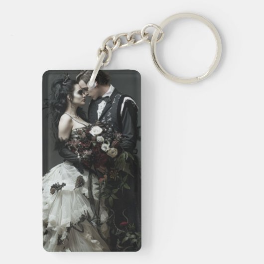 Till Death Do Us Part Gothic Bloemenfoto Huwelijk Sleutelhanger (achterkant)