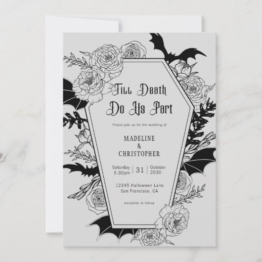 Till Death Do Us Part Gothic Grey Bloemen Huwelijk Kaart (Voorkant)