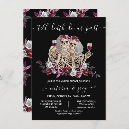 Till death do us Part Gothic Skeleton Brides bruil Kaart (Voorkant / Achterkant)
