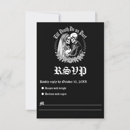 Till Death Do Us Part Gothic Skeleton Wedding RSVP Kaartje (Voorkant)