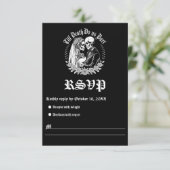 Till Death Do Us Part Gothic Skeleton Wedding RSVP Kaartje (Staand voorkant)