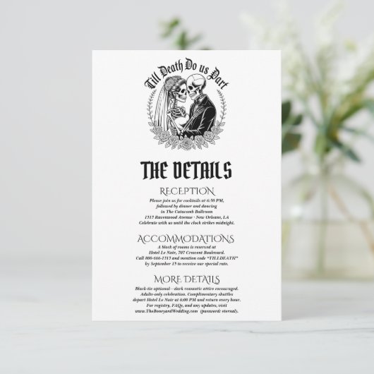 Till Death Do Us Part Gothic Skeletons Wedding Informatiekaartje (Staand voorkant)