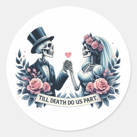 "Till Death Do Us Part" Gotische bruiloft Ronde Sticker (Voorkant)