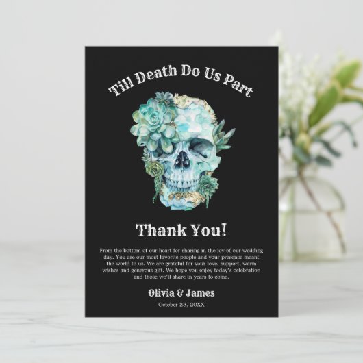 Till Death Do Us Part Gotische Halloween bruiloft Bedankkaart (Staand voorkant)