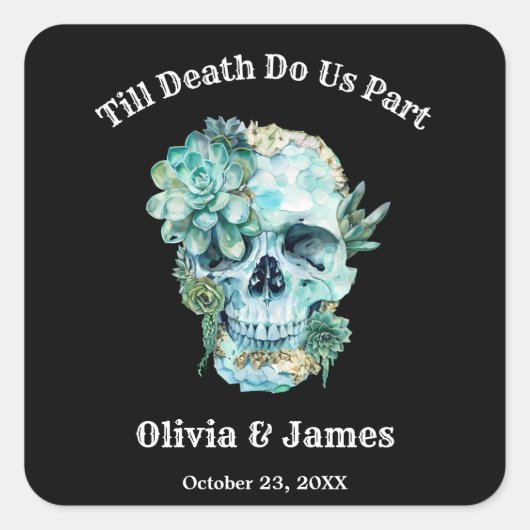 Till Death Do Us Part Gotische Halloween bruiloft Vierkante Sticker (Voorkant)