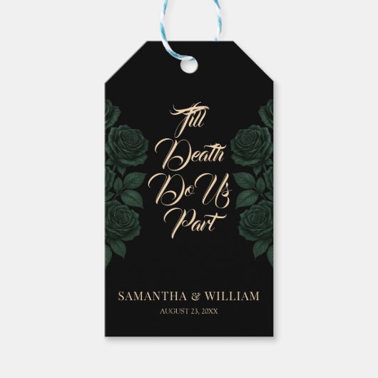 Till Death Do Us Part Green Rose Gothic Wedding Cadeaulabel (Voorkant)