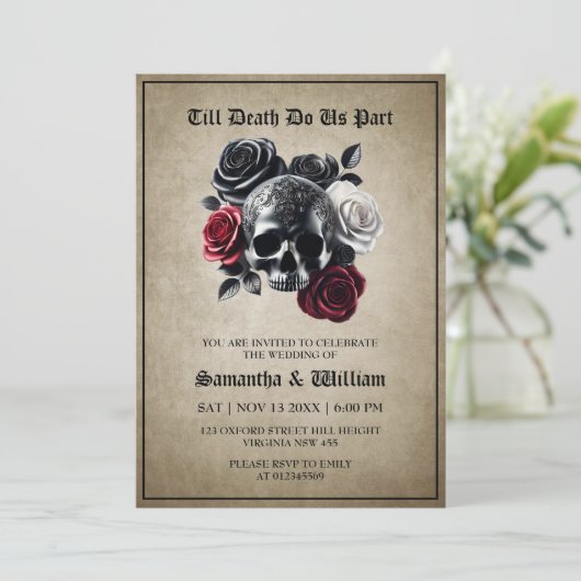 Till Death Do Us Part Halloween bruiloft Kaart (Staand voorkant)