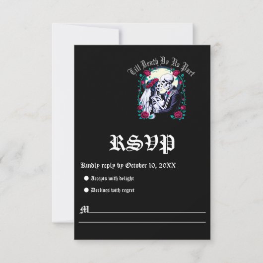 Till Death Do Us Part Moonlit Skeleton Wedding RSVP Kaartje (Voorkant)