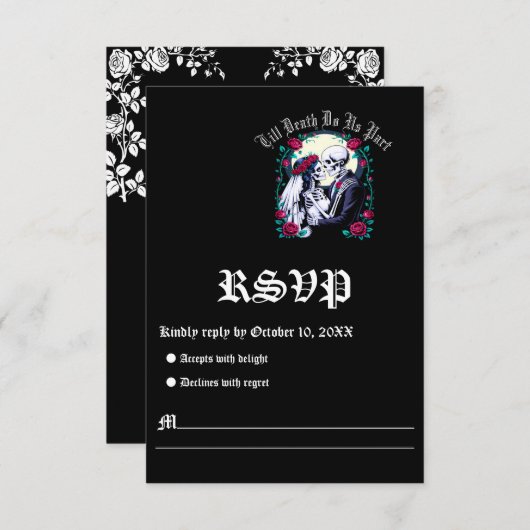 Till Death Do Us Part Moonlit Skeleton Wedding RSVP Kaartje (Voorkant / Achterkant)