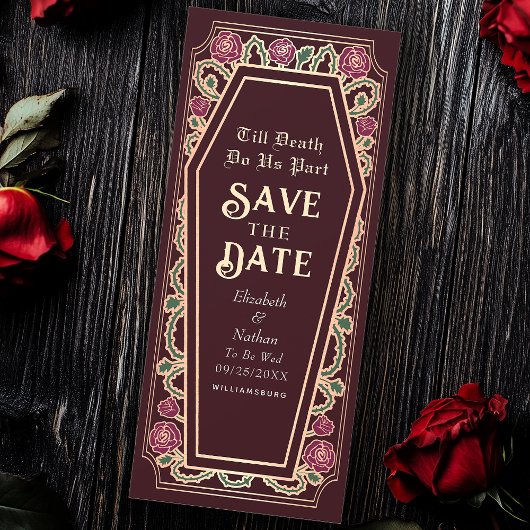 Till Death Do Us Part Rode Gothic Bewaar de datum Kaart