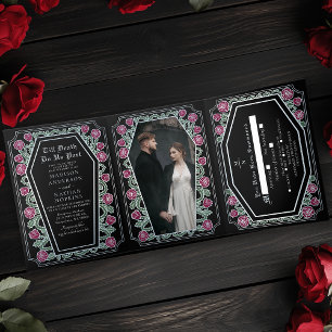 Till Death Do Us Part Roos Black Gothic Wedding Drieluik Uitnodiging