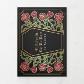 Till Death Do Us Part Roos Black Gothic Wedding Drieluik Uitnodiging (Cover)