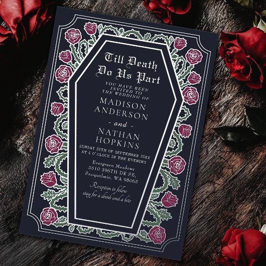 Till Death Do Us Part Roos Black Gothic Wedding Folie Uitnodiging