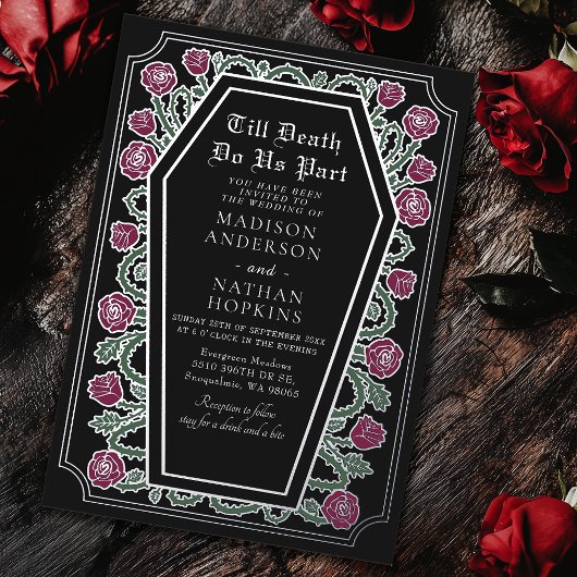 Till Death Do Us Part Roos Black Gothic Wedding Folie Uitnodiging